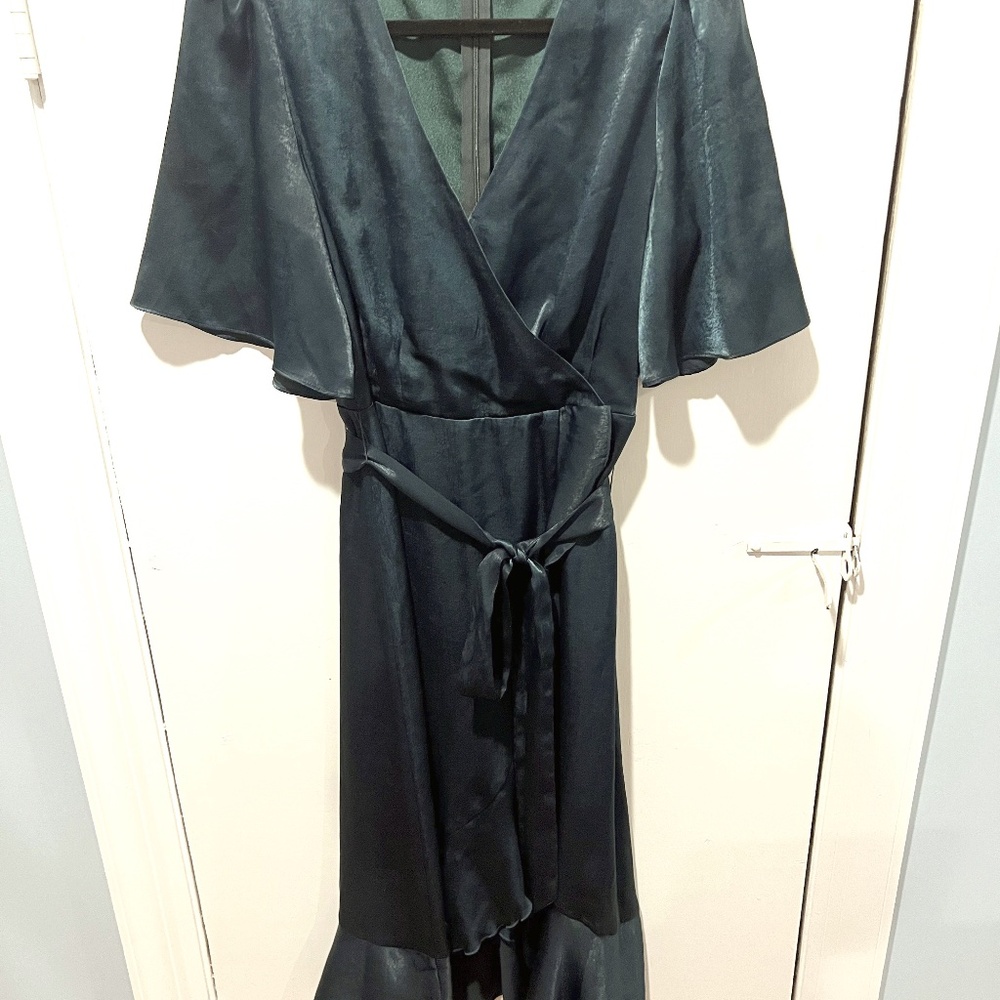 Lulus Satin Faux-Wrap Midi Dress, size M